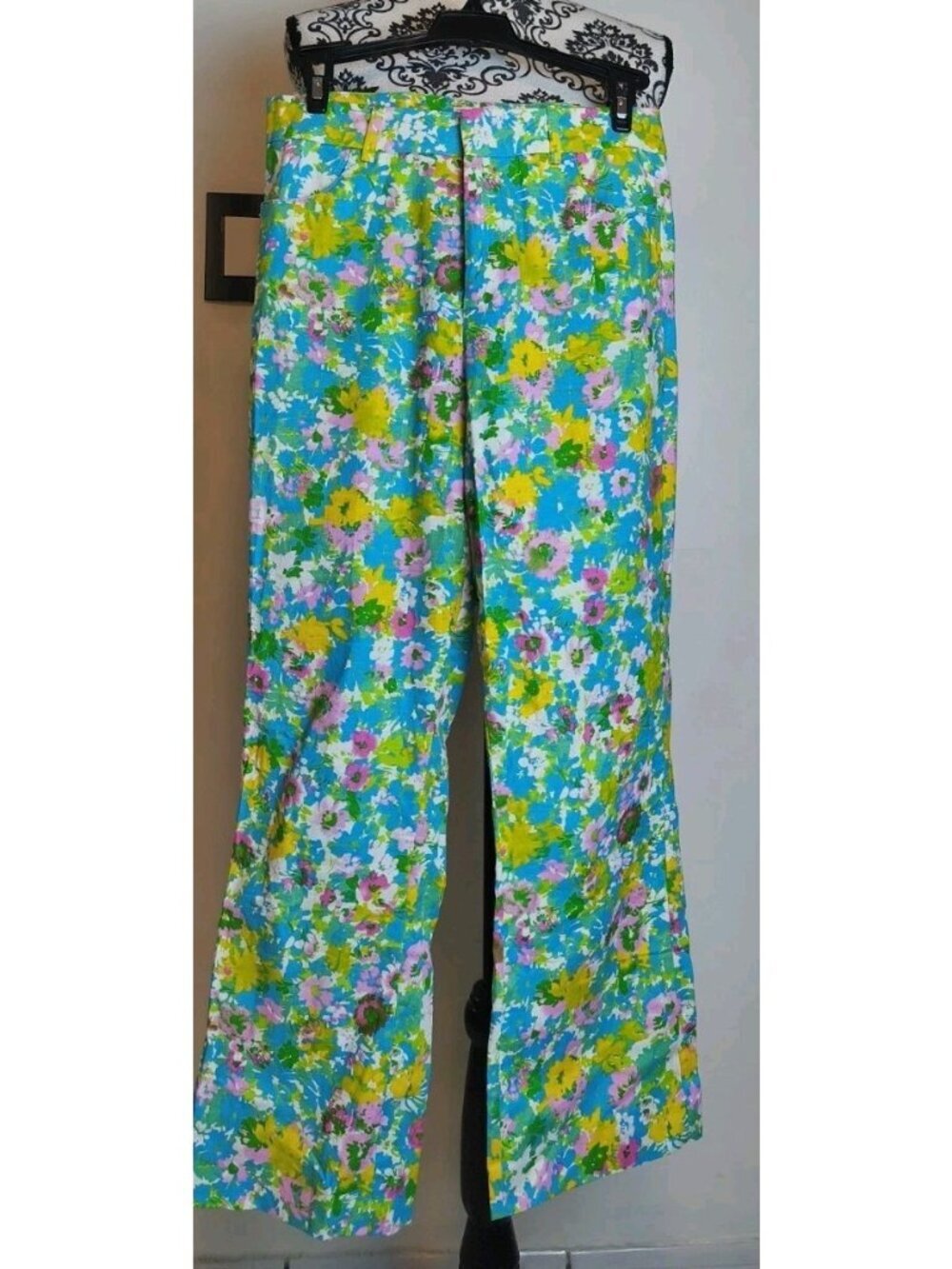 Zara Wide Leg Pants Size 4 Floral Print High Waist Turquoise Multicolor